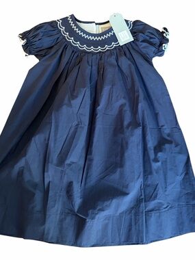 Cactus Navy Girls Dress with Embroidered Label